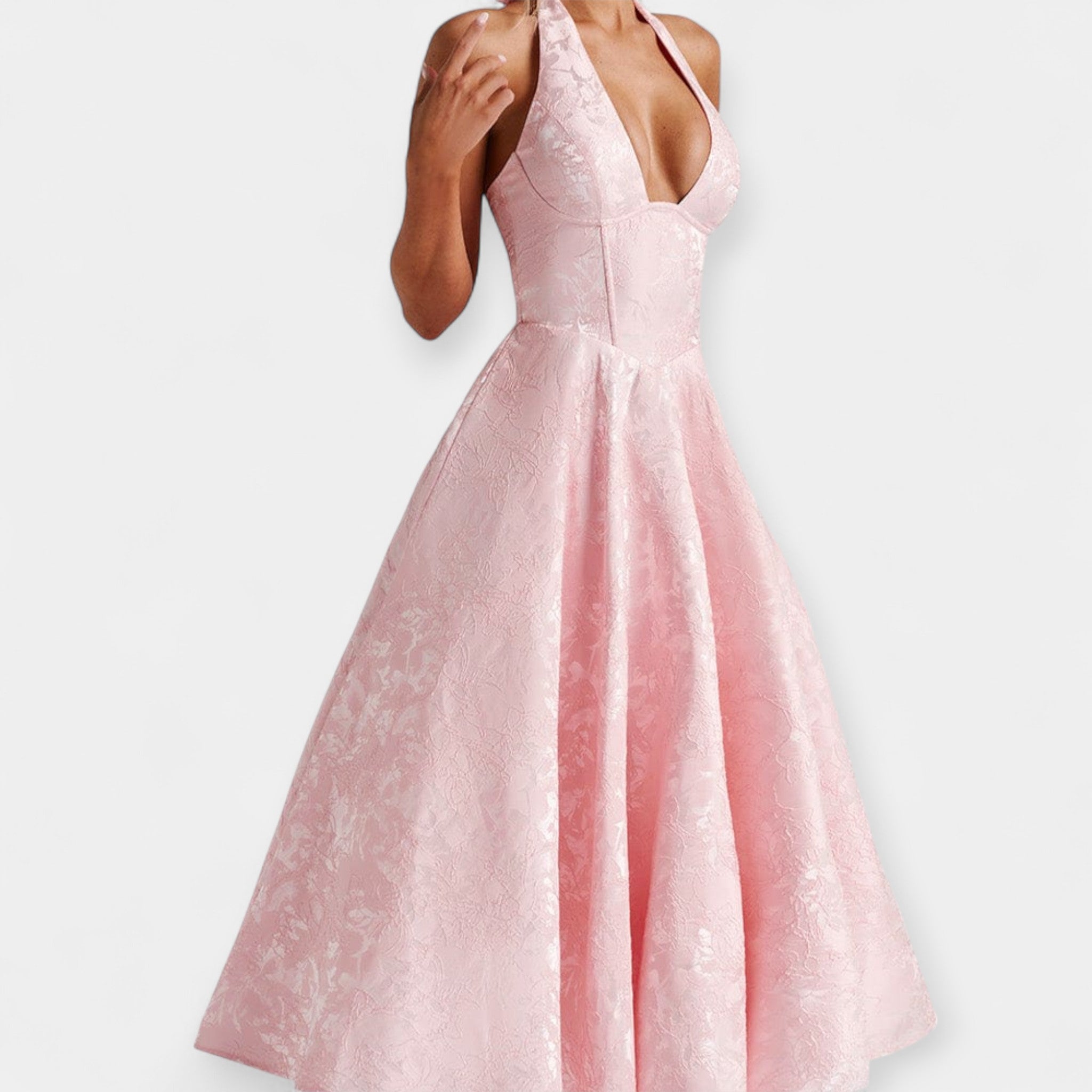 Midi Obleka z Odpnjenim Hrbtom in Korsetnim Dizajnom