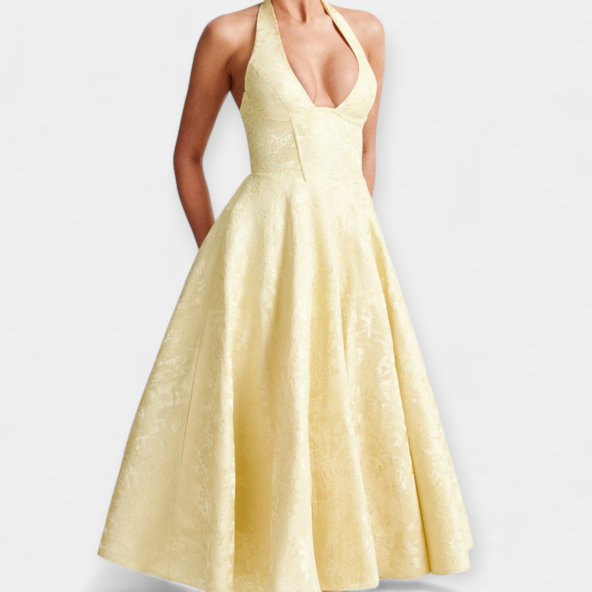 Midi Obleka z Odpnjenim Hrbtom in Korsetnim Dizajnom