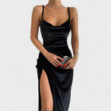 Gabriela - Obleka iz žameta z bočnim razporkom