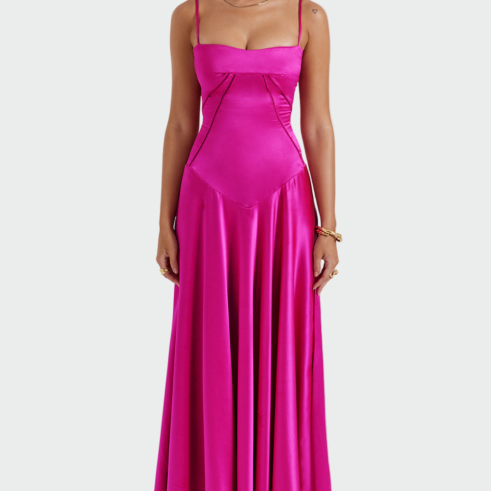 Saten Maxi Obleka s Tanjšimi Naramenicami