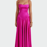 Saten Maxi Obleka s Tanjšimi Naramenicami