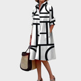 Dragana - Ženska obleka z geometrijskim potiskom