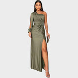 Marica – Elegantna dolga obleka na eno ramo