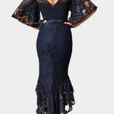 Ksenija Midi Obleka iz Čipke z Dekoltejem v Obliku Srca