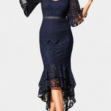 Ksenija Midi Obleka iz Čipke z Dekoltejem v Obliku Srca