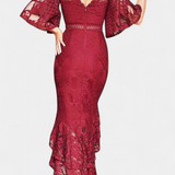 Ksenija Midi Obleka iz Čipke z Dekoltejem v Obliku Srca