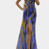 Blanka Maxi Asimetrična Haljina z Vibrantnim Vzorcem