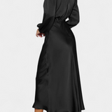 Marija Maxi Obleka z Visokim Ovratnikom in Cvetličnimi Detajli