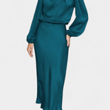 Marija Maxi Obleka z Visokim Ovratnikom in Cvetličnimi Detajli