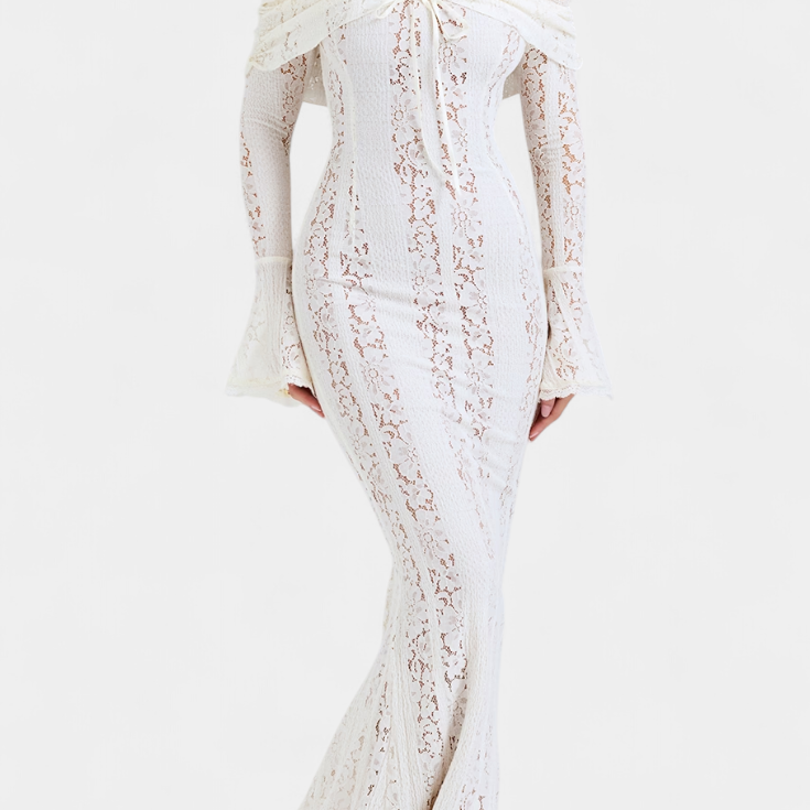 Josipa Maxi Obleka z Odkritimi Rameni iz Čipke