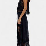 Nada Midi Krilo z Čipkastimi Detajli in Asimetričnim Robom