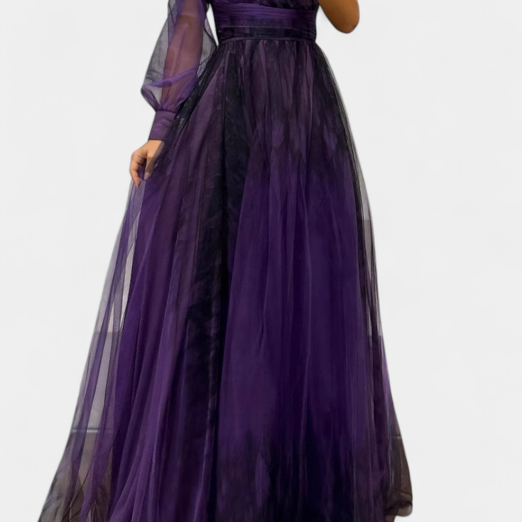 Natalija Maxi Obleka iz Chiffona z Odkritim Ramenom in Voluminozno Rožo