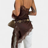 Katarina Mini Obleka z Naramnicami in Čipko