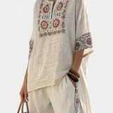 Daisy komplet iz bambusove tkanine z elegantnimi rdečimi in zelenimi črtami