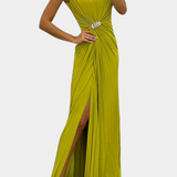 Emilija Maxi Obleka s Plisiranim Detalji in Bočnim Izrezom