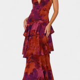 Valentina - Chiffon obleka z V-izrezom in lepršavimi rokavi