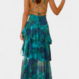 Valentina - Chiffon obleka z V-izrezom in lepršavimi rokavi