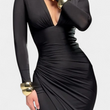 Jelena Oblačilo z Dolgimi Rokavi in Globokim V-Izrezom