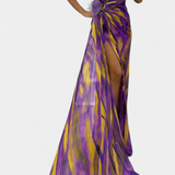 Blanka Maxi Asimetrična Haljina z Vibrantnim Vzorcem
