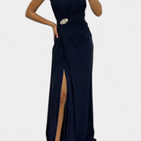 Emilija Maxi Obleka s Plisiranim Detalji in Bočnim Izrezom