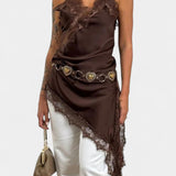 Katarina Mini Obleka z Naramnicami in Čipko