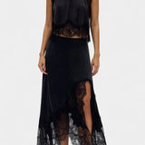 Nada Midi Krilo z Čipkastimi Detajli in Asimetričnim Robom