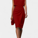 Maša Midi Obleka z Dolgimi Rokavi in Okroglim Izrezom