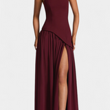 Rajna Maxi Obleka brez Rokavov iz Chiffona z Bočnim Raskorakom