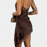 Katarina Mini Obleka z Naramnicami in Čipko