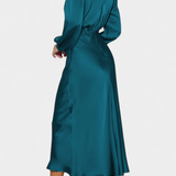 Marija Maxi Obleka z Visokim Ovratnikom in Cvetličnimi Detajli