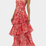 Valentina - Chiffon obleka z V-izrezom in lepršavimi rokavi