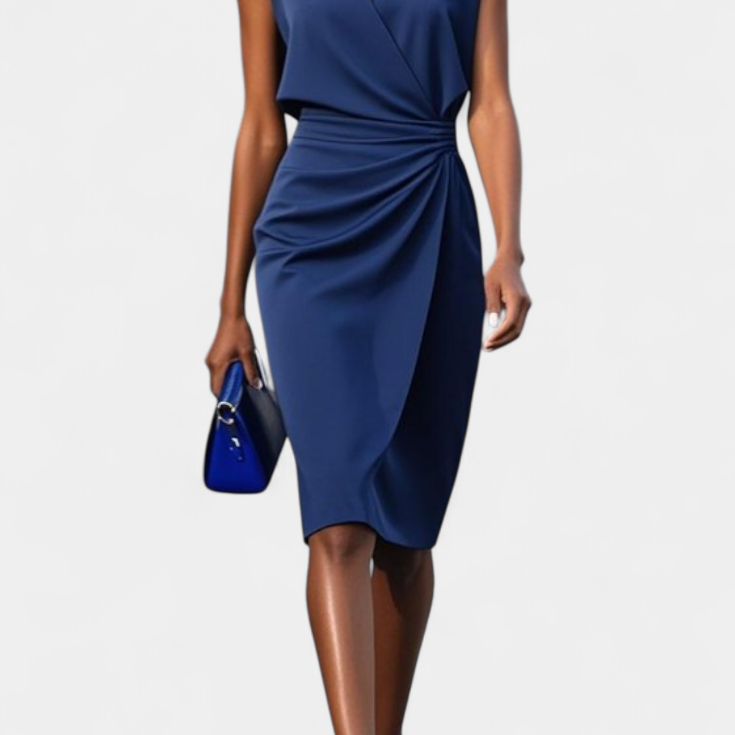 Maša Midi Obleka z Dolgimi Rokavi in Okroglim Izrezom