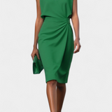 Maša Midi Obleka z Dolgimi Rokavi in Okroglim Izrezom