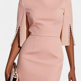 Vesna Midi Obleka z Bisernimi Detajli in Okruglim Izrezom