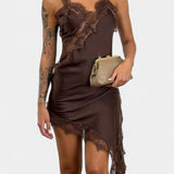 Katarina Mini Obleka z Naramnicami in Čipko