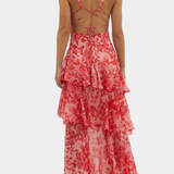 Valentina - Chiffon obleka z V-izrezom in lepršavimi rokavi