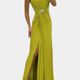 Emilija Maxi Obleka s Plisiranim Detalji in Bočnim Izrezom