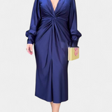 Lena Dolga Obleka z Dolgimi Rokavi in V-Izrezom