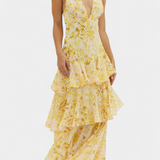 Valentina - Chiffon obleka z V-izrezom in lepršavimi rokavi