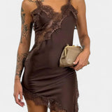 Katarina Mini Obleka z Naramnicami in Čipko