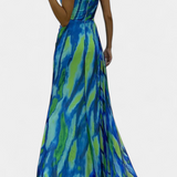 Blanka Maxi Asimetrična Haljina z Vibrantnim Vzorcem