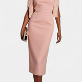 Vesna Midi Obleka z Bisernimi Detajli in Okruglim Izrezom