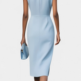 Maša Midi Obleka z Dolgimi Rokavi in Okroglim Izrezom