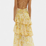 Valentina - Chiffon obleka z V-izrezom in lepršavimi rokavi