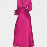 Marija Maxi Obleka z Visokim Ovratnikom in Cvetličnimi Detajli