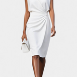 Maša Midi Obleka z Dolgimi Rokavi in Okroglim Izrezom