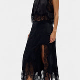 Nada Midi Krilo z Čipkastimi Detajli in Asimetričnim Robom