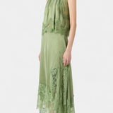 Nada Midi Krilo z Čipkastimi Detajli in Asimetričnim Robom