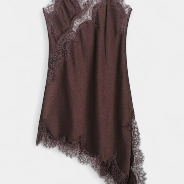 Katarina Mini Obleka z Naramnicami in Čipko