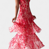 Valentina - Chiffon obleka z V-izrezom in lepršavimi rokavi